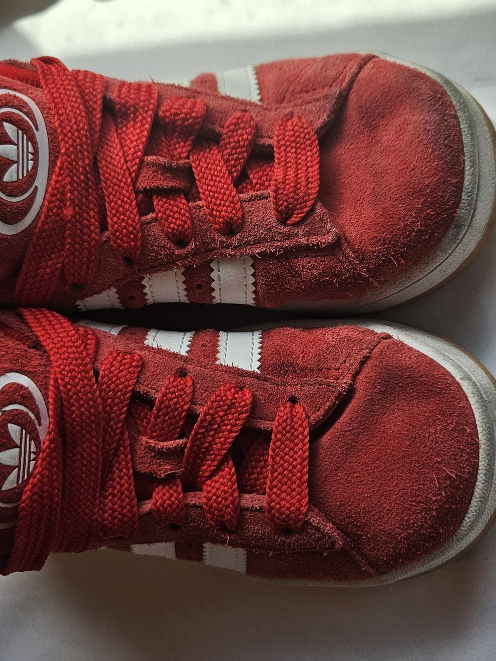 adidas Kids Red Suede Sneakers with White Stripes
